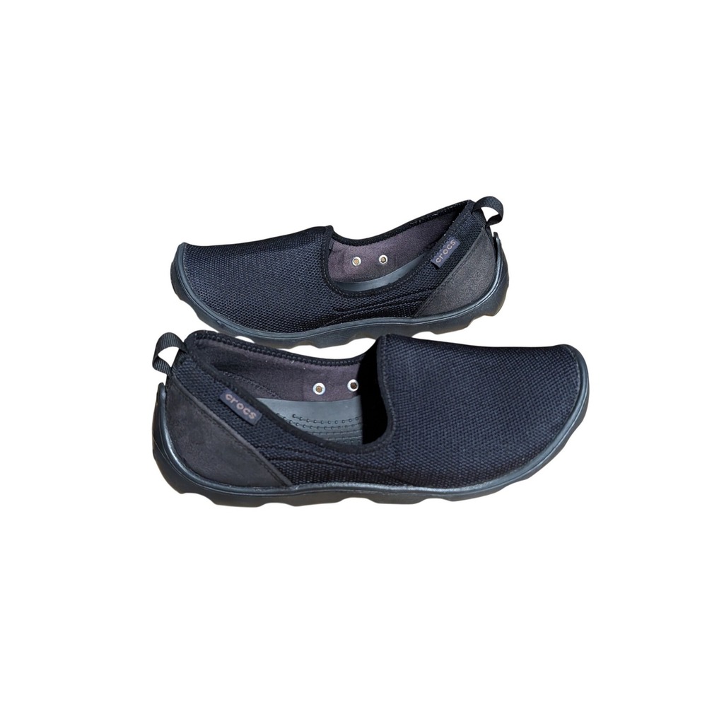 Crocs Busy Day Slip On Black Mesh Flats Shoes W8 Stretch Fabric Ballet 14698